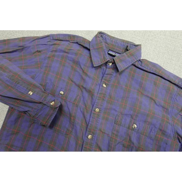 Patagonia Other - Vintage Patagonia Button Front Shirt Mens Medium Purple Plaid Hiking Outdoors